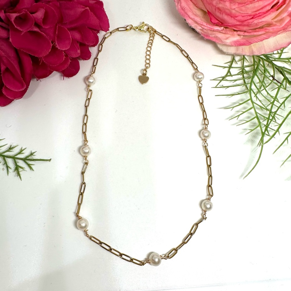 NEW⚜️Freshwater Pearl & Chain Hand Wired Necklace